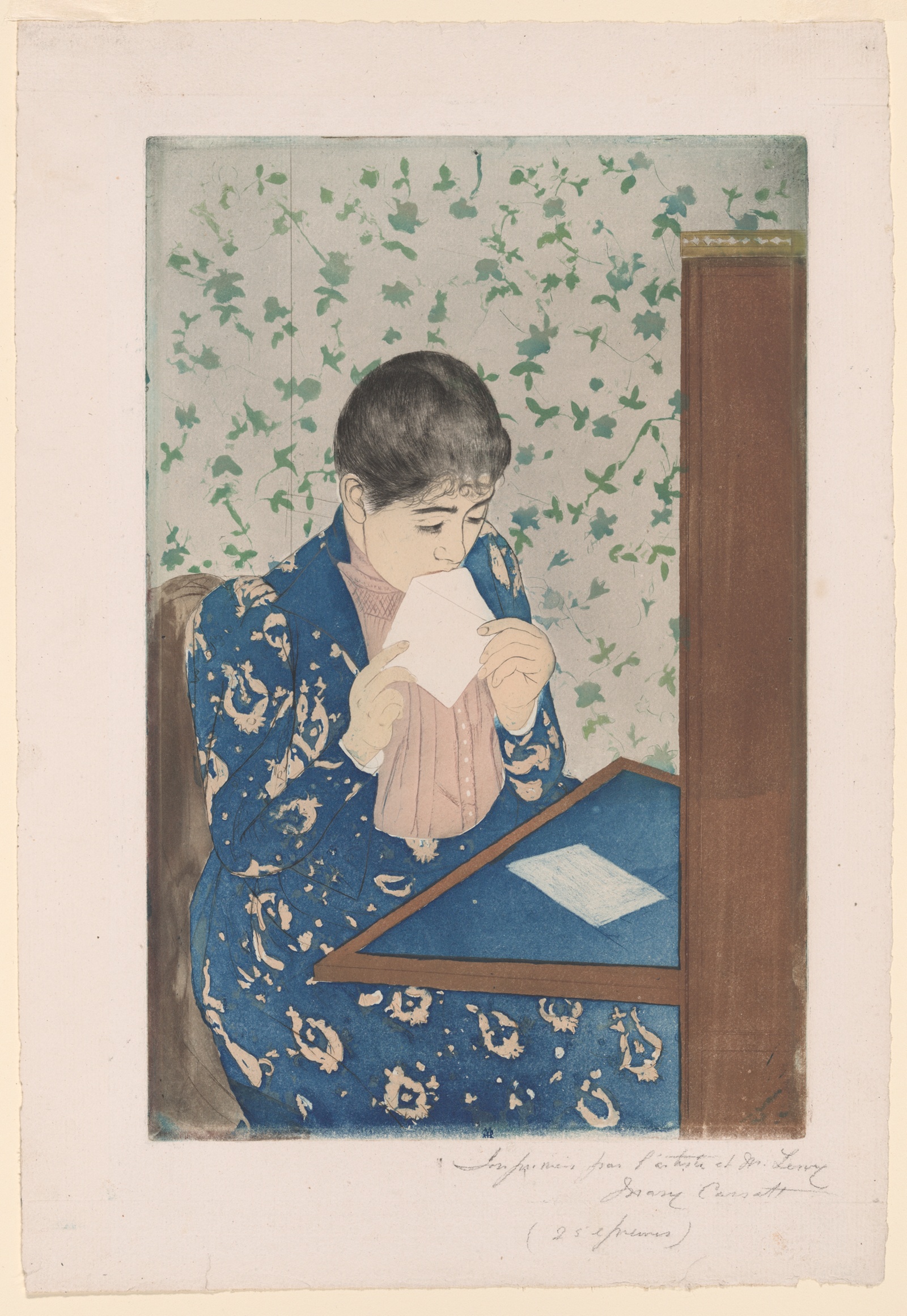 Cassatt print of a woman sealing a letter