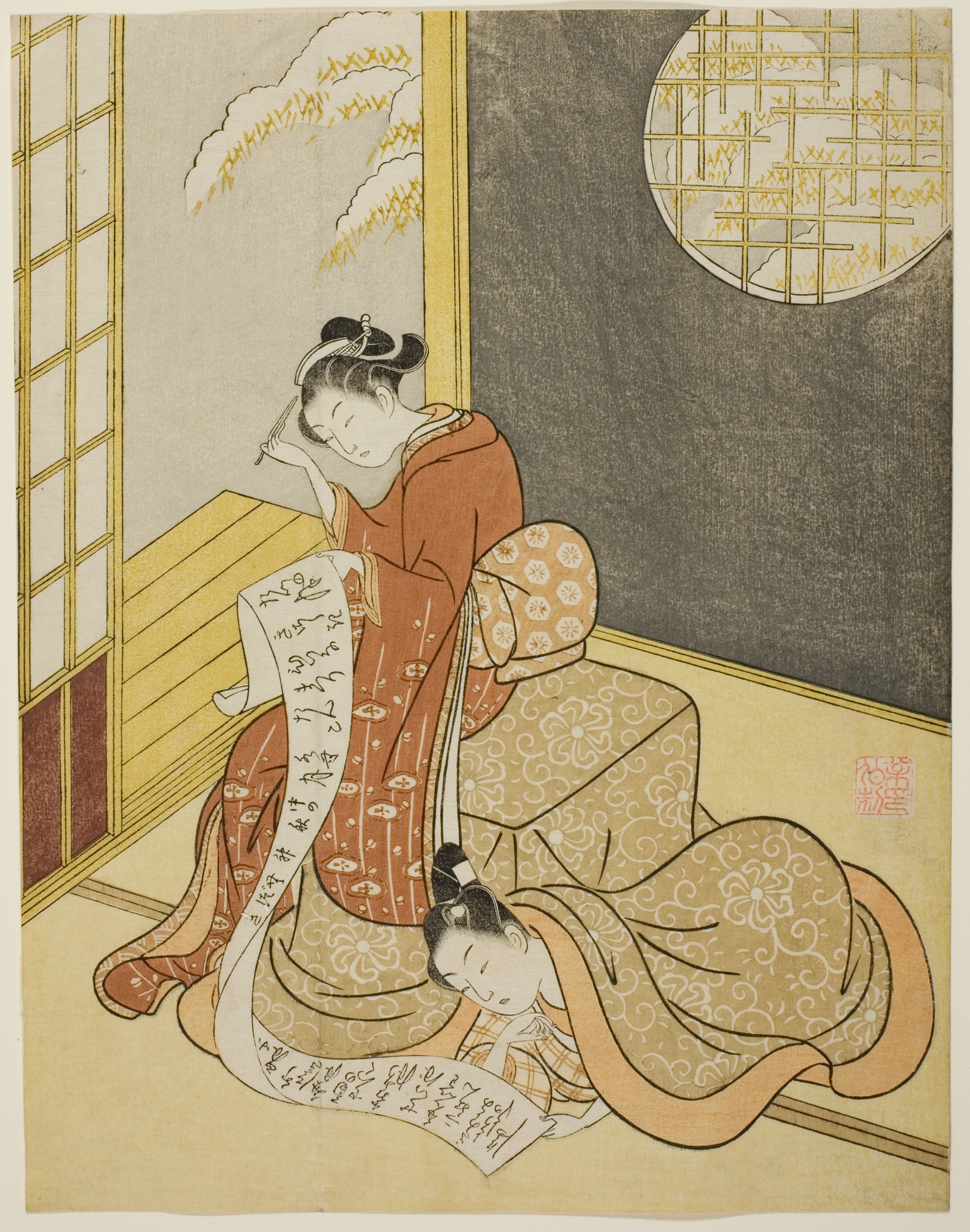 Harunobu woodcut of a letter